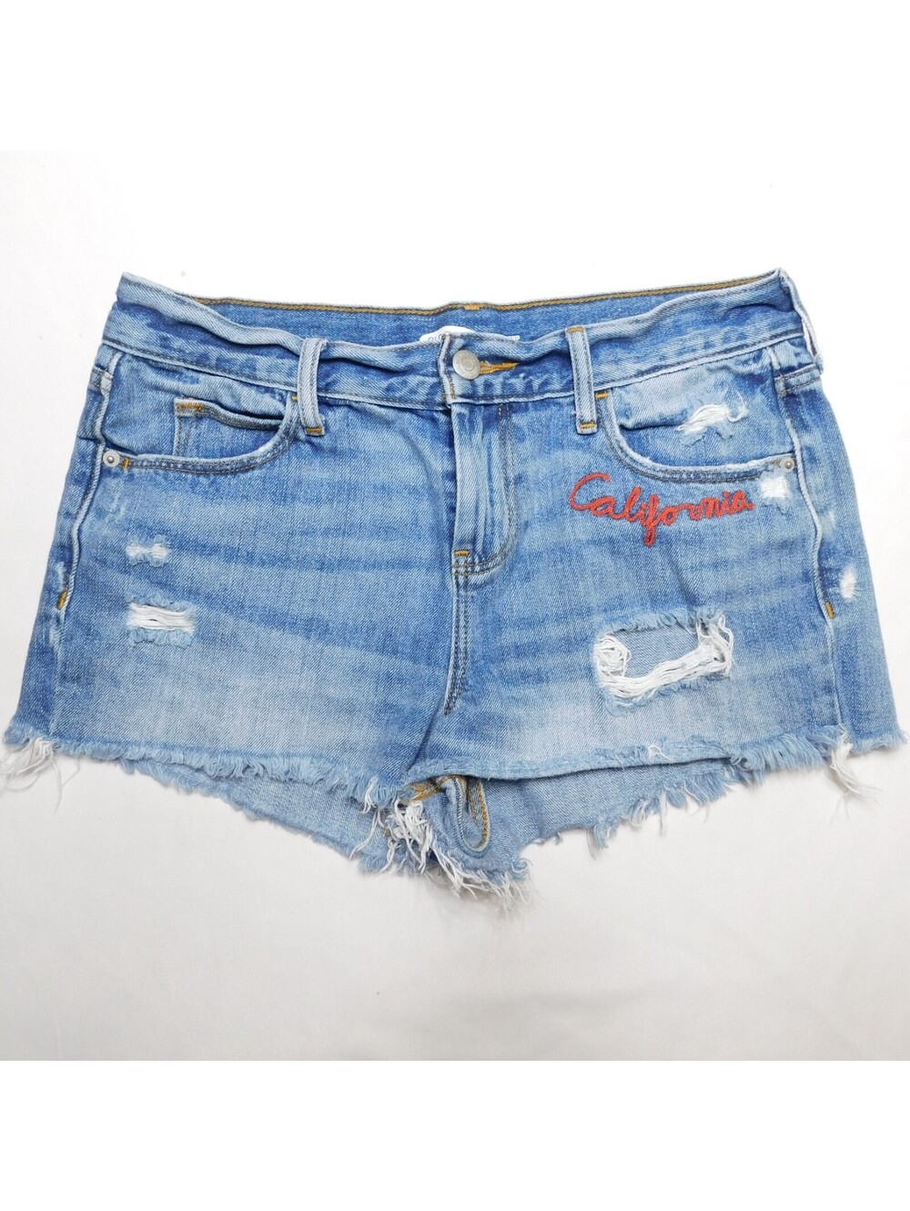 Old Navy Boyfriend Denim Shorts Womens Size 2 California Embroidered Distressed